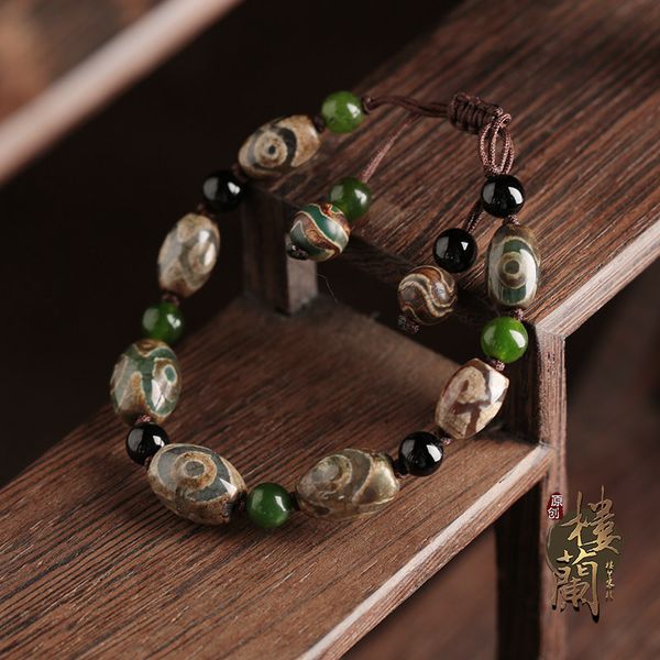 

xianlan004 original code three days hand bead black agate string national wind restoring ancient ways bracelet accessories female, Silver