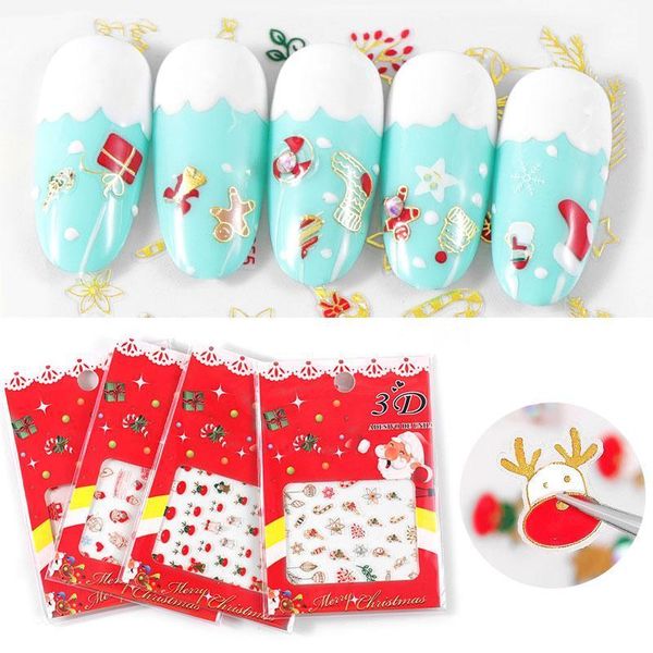 

1pcs christmas trees stickers mix sock snowflower kawaii deer sticker 3d adhesive cute decor santa nail art decorations1, Black