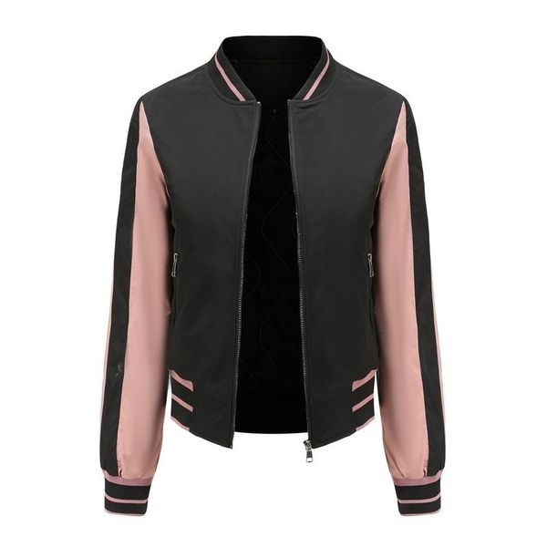 

women's jackets spring autumn women color patchwork bomber jacket casual red blue baseball coat fashion high streetwear, Black;brown