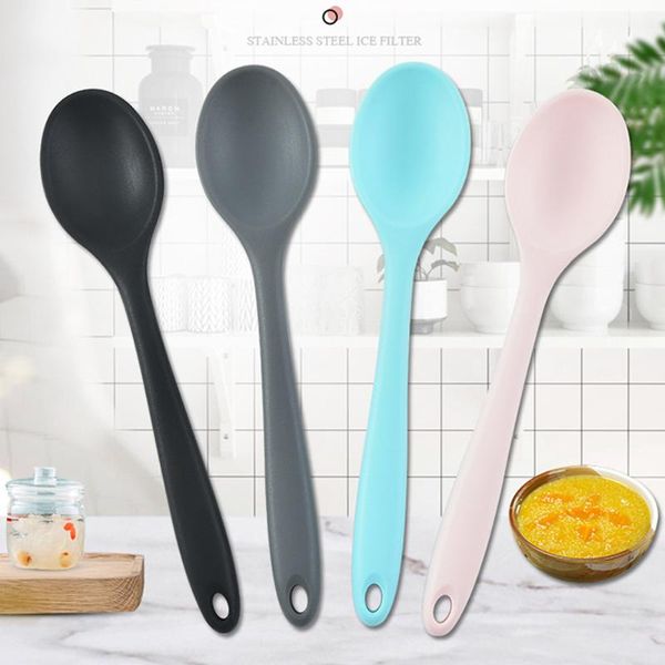

spoons grade silicone long-handled soup spoon tableware solid color kitchen flatware utensils accessories