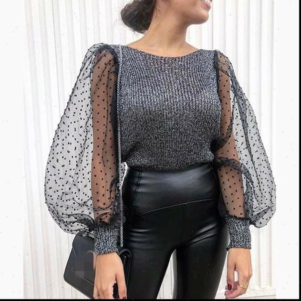 

vogue knitted mesh puff womens sweater long sleeve slim pullover jumper female fashion retro knitwear, White;black