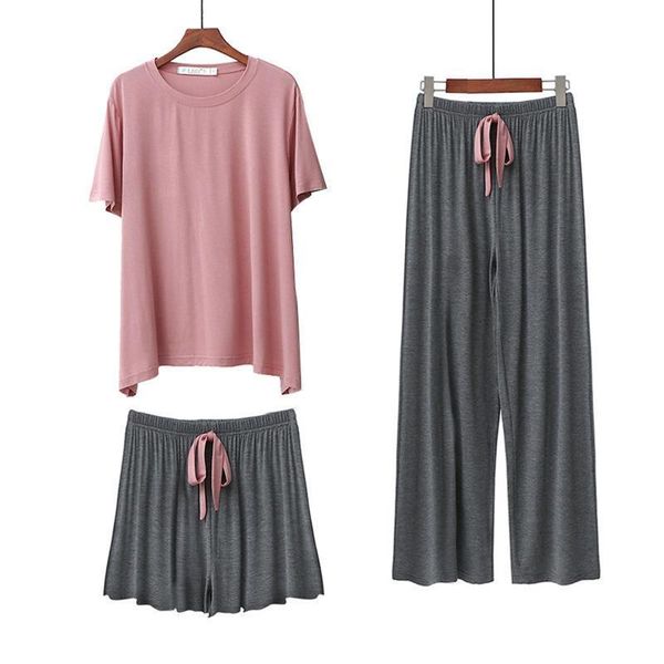 

modal womens sleepwears pajamas sets for leisure loose home wear women sleepwear suit summer shorts autumn pants homewear pyjamas, Black;red