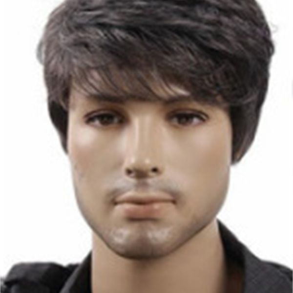 

wig wig full men's head cover modified face short hair, Black