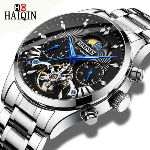 

fashion haiqin men's watches luxury mechanical business brand military/sports/clocks male relogio, Slivery;brown