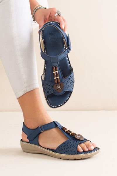 

sandals trk-754 navy blue genuine leather casual outsole, Black