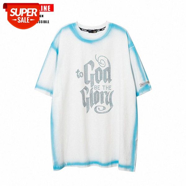 

streetwear men european and american high street style diamond letter printing t-shirt hip-hop oversize loose women short-sleeved #hf1m, White;black