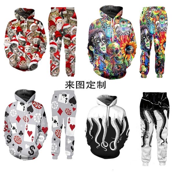 

autumn and winter 2021 3d digital print hoodie loose fashion suit sweater, Black