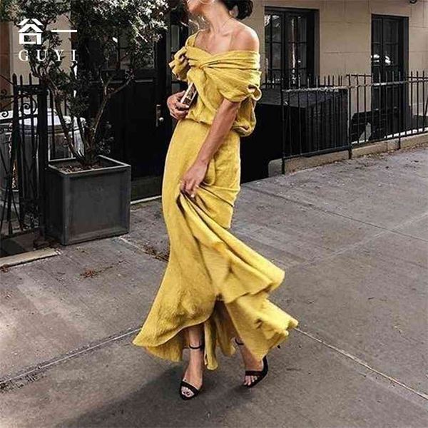 

z-zoxu women dress slash neck off shoulder plus size vintage yellow long summer es clothes 210513, Black;gray