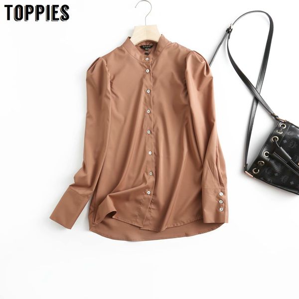 

ies new puff sleeve women blouse casual long sleeve blouses solid color blusas 210412, White