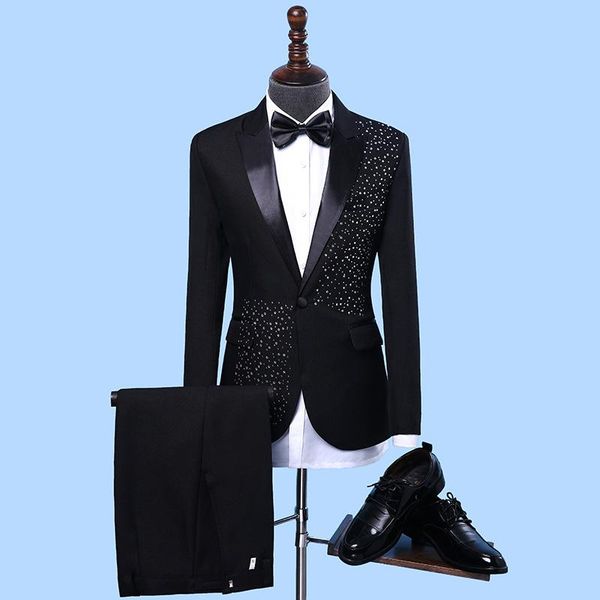 

stage performance man singer dress sequin master men wedding suits men's & blazers, White;black