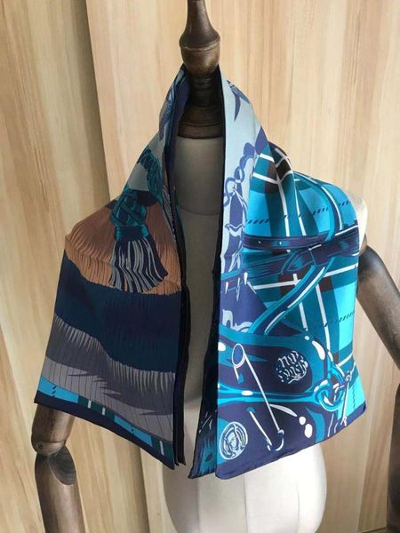 

scarves 2021 arrival fashion elegant brand classic blue 100% silk scarf 90*90 cm square shawl twill wrap for women lady girl, Blue;gray