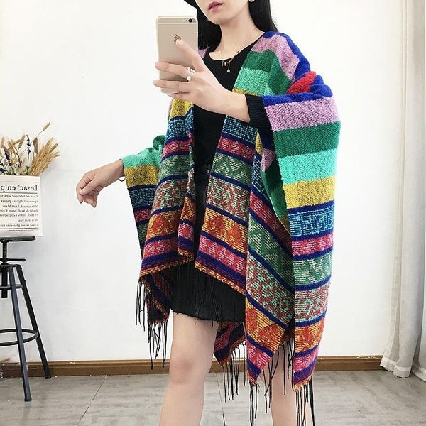 

scarves [ewq] korea chic cloak shawl knitting autumn winter tassel scarf coat women's long leisure female fashion 2021 16e4828, Blue;gray