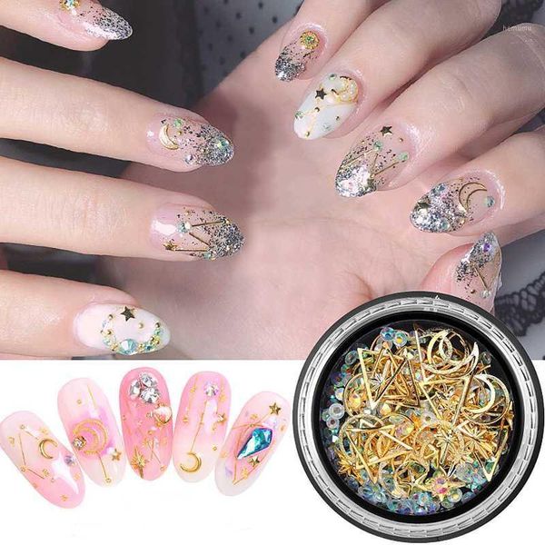 

1 box gold jewelry metal nail decoration diamond mixed irregular shape 3d1, Silver;gold