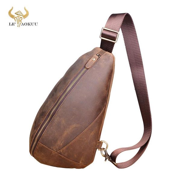 

men original leather casual triangle chest sling bag 7" tablet design one shoulder fashion cross-body day-pack male 5059 waist bags