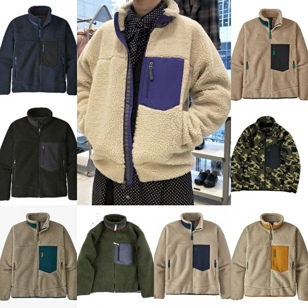 

designer mens patagonia jacket thick warm down classic retro antumn winter couple models lamb cashmere patagonias fleece coat men women clot, Black;brown