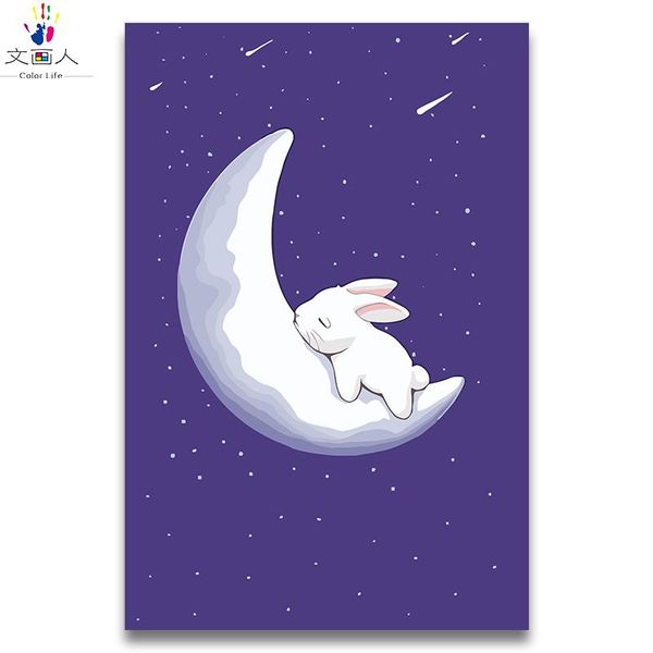 

paintings white on the moon pictures painting by numbers cartoon anime animal digital oil canvas paint number for children