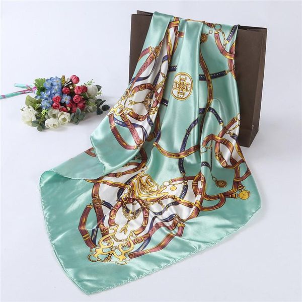 

scarves arrial spring scarf classic link chain handkerchief girls summer headband 90x90cm small square brand satin, Blue;gray
