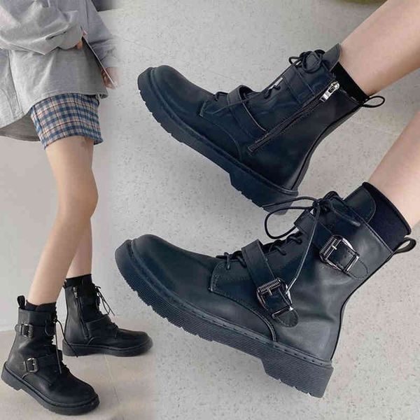 

boots women's leather woman lace-up mid-heel fall pu waterproof and wear-resistant fashion dw8j, Black