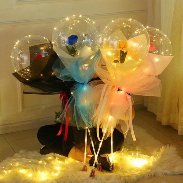 

romantic led luminous balloon 20inch rose bouquet transparent bobo ball valentines day birthday party wedding decor decoration