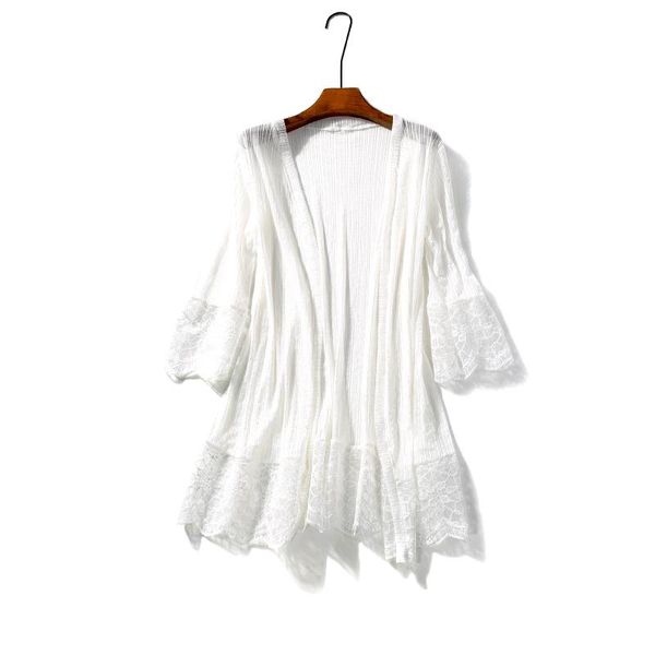 

women's blouses & shirts summer 2021 long shawl lace shirt women 's cardigan ultra thin breathable sun protection dress waistcoat, White