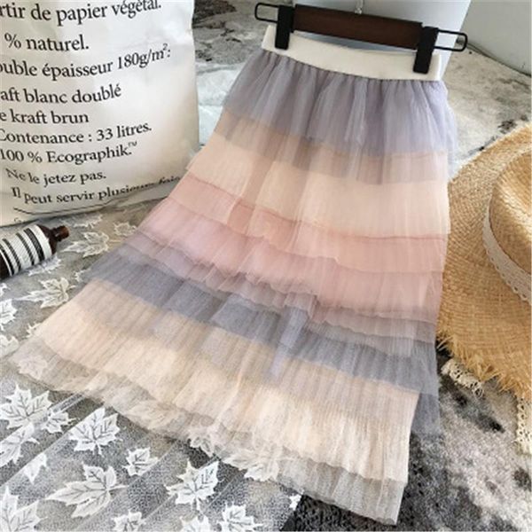 

children's pleated skirt, long mesh skirt, summer new casual loose children's high waist stretch girls skirt, Blue