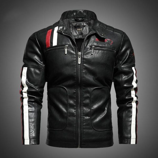 

leather jacket men brand casual solid mens jackets autumn winter motorcycle pu male outwear jaqueta de couro men's fur & faux, Black