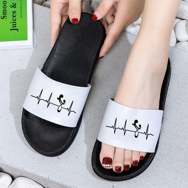 

slippers woman slipper 2021 electrocardiogram home flip flops bathroom non-slip women sandals shoes for plus size 41, Black