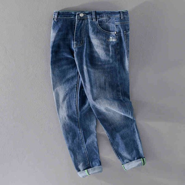 

men's jeans spring and summer casual ankle-length cotton pants fashion brand trousers men trendy comfortable clothes spodnie m59m, Blue