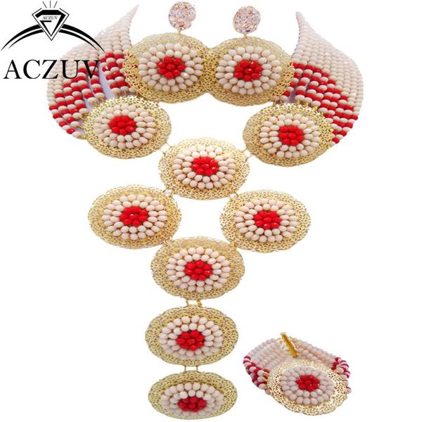 

earrings & necklace aczuv brand ivory and opaque red crystal costume african beads jewelry set for nigerian wedding a10r004, Silver