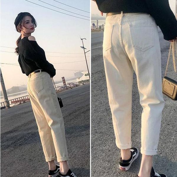 

women's jeans women ankle-length beige straight denim vintage school simple classic womens trousers bf jean harajuku korean ulzzang, Blue