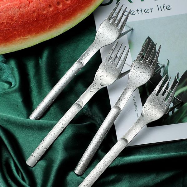 

forks watermelon fork slicer fruit cutting stainless steel portable melon cutter spoon