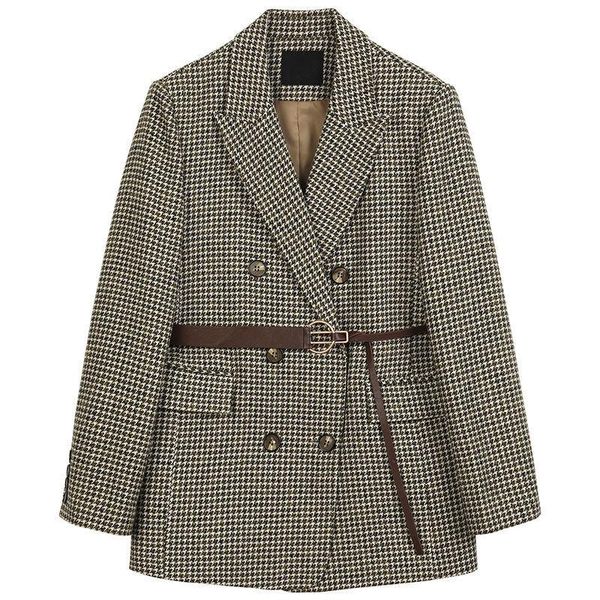 

women's suits & blazers fashion vintage spring double breasted women plaid blazer coat long sleeve belted loose female suit jackets 202, White;black