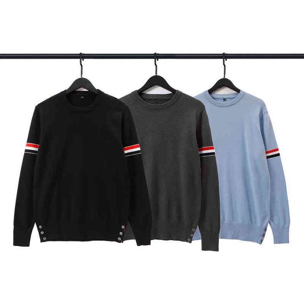 

fashion brand sweaters men slim fit o-neck pullovers clothing striped wool cotton solid autumn winter casual coat, Black