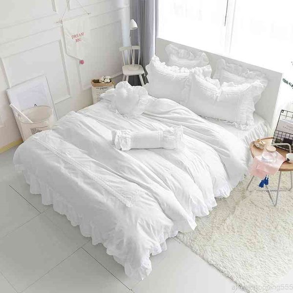 

100% cotton white blue grey bedding sets for kids girls  twin king size duvet cover sheet bed skirt set pillowcase