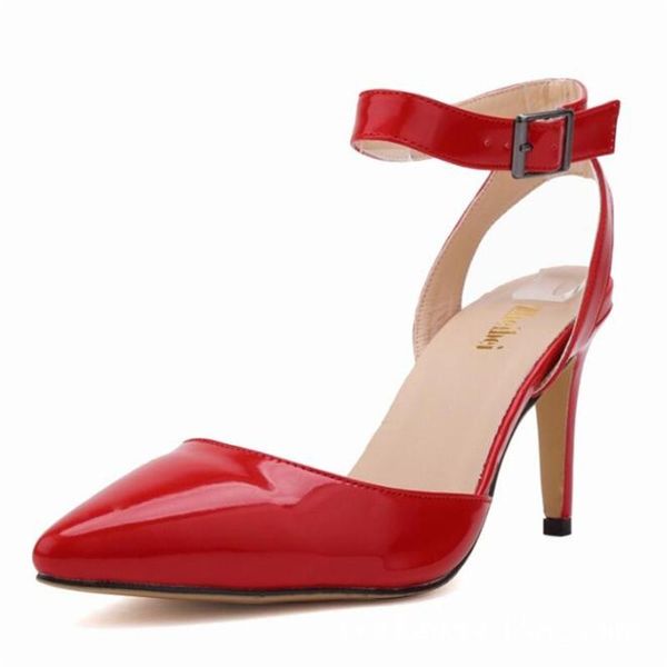 

sandals women thin high heels gladiator buckle strap fashion shoes party pointed toe pu 8cm sandal for size 35-42, Black