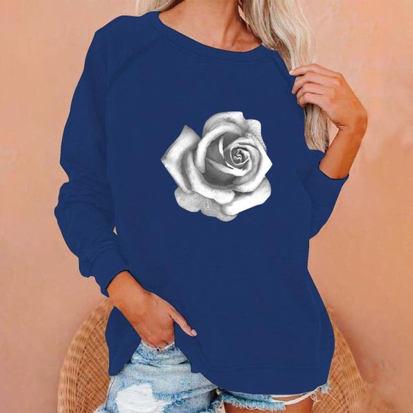 

women's hoodies & sweatshirts harajuku long sleeve rose flower printing round neck sweatshirt oversized feminino spring and autumn mole, Black