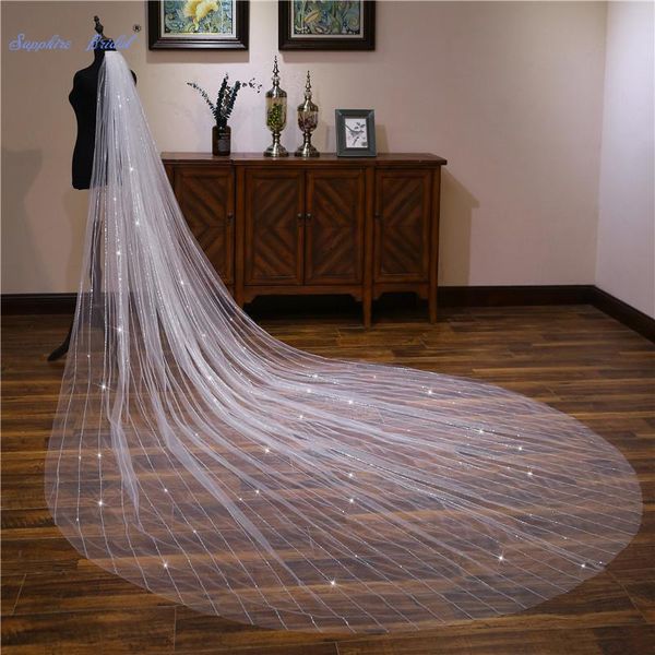 

bridal veils sapphire 4m cut-edge long wedding veil velo de novia 1 tier cathedral with comb accessories 2021, Black