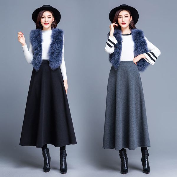 

winter women thickening warm button korean lady elegant version high waist skirt new large size mid-length a word skirts 210323, Black