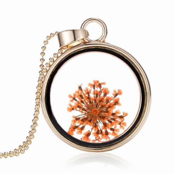 

2021 flower necklace dried plant flower secret garden crystal perfume bottle pendant chains fashion four-leaf clover jewelry for women, Silver