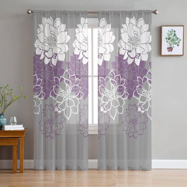 

curtain & drapes modern sheer curtains flower pattern purple living room kitchen children's decoration household chiffon window