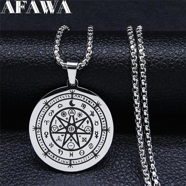

pendant necklaces 2021 astrology 7 pointed star stainless steel women/men round jewelry collier signe astrologique xh287s03, Silver