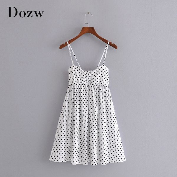 

spaghetti strap polka dot beach dress summer backless holiday party pleated mini dress sundresses vestido de mujer 210414, Black;gray