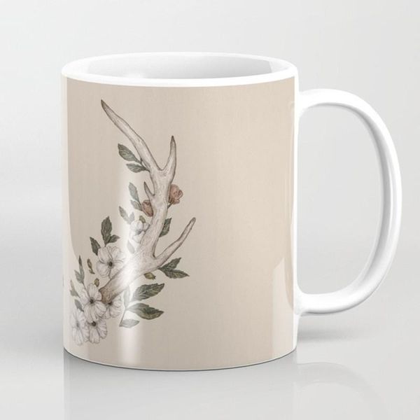 

mugs floral antler coffee mug deer flower