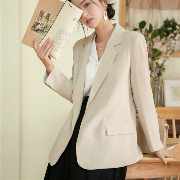 Beige Schnürschärpen All-Match Schlanke Herbstfrische Mode Plus Size Lose Taillenkontrollierte Feste Kurze Freizeitblazer 210421