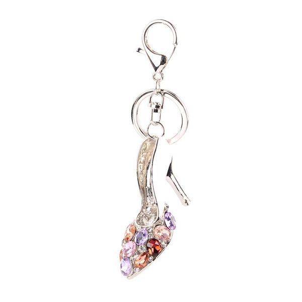 

keychains drip alloy keychain chaveiro drop oil heels crystal beads women stainless key ring, Silver