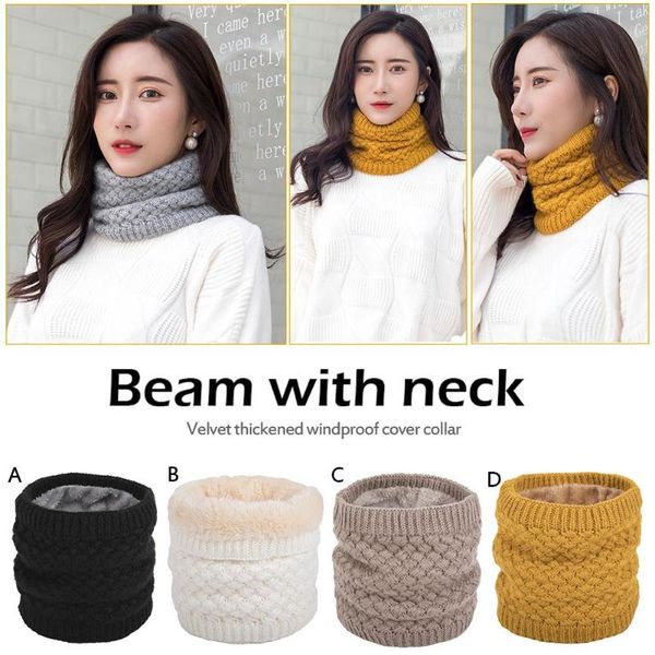 

cycling caps & masks riding winter keep warm wool knitted snood fashionable versatile velvet thickened windtight pullover soft and comfortab, Black