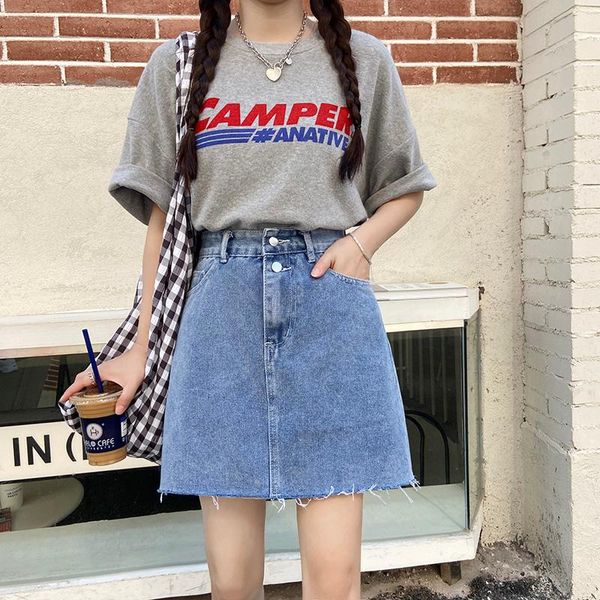 

skirts denim skirt 2021 high waist a-line slim summer, Black
