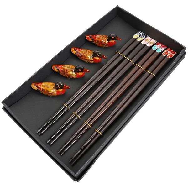 

chopsticks 1 set wooden 4 pairs of chopstick holder combination