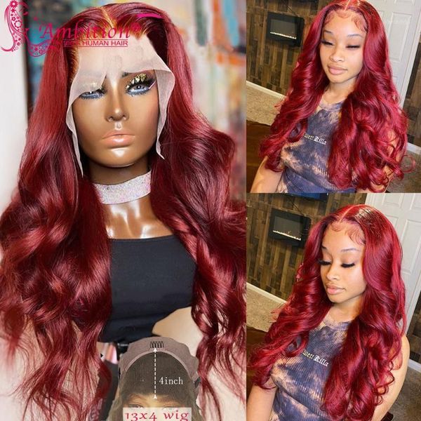 

ambition brazilian human hair wigs pre plucked 13x4 lace front for women 180% density red glueless bleached knots1, Black;brown