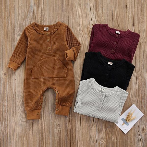 

jumpsuits 4 colors autumn baby casual rompers toddler born infant boys girls solid plaid knitted big pocket overalls, Blue